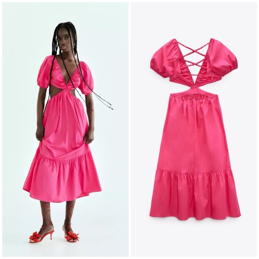 Zara Poplin Cut-Out Midi Dress